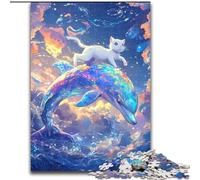Adult Jigsaws 1000 Pieces Difficult Cat on A Dolphin Help The Brain Exercise Addictive Toys to Cultivate Patience Parent-child Interaction (size 26x38cm)