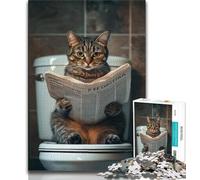 Adult Jigsaws 1000 Pieces Difficult Cat on The Toilet 1000 Piece Puzzle,Interesting Stress Reduction Parent-child Interaction 38x26cm