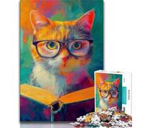 Adult Jigsaws 1000 Pieces Difficult Cat Reading A Book,Challenging Game And Family Play with Matching Poster And Trivia Sheet 38x26cm