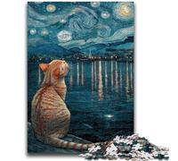 Adult Jigsaws 1000 Pieces Difficult Cat Under The Starry Sky Educational Family Game Is Ideal As Gifts for The Whole Family for 14+ 50x75cm