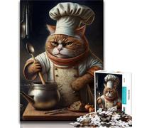 Adult Jigsaws 1000 Pieces Difficult Chef Cat Adult Puzzles,Educational Family Game Suitable for Desktop Decoration 38x26cm