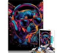 Adult Jigsaws 1000 Pieces Difficult Chihuahua DJ Neon Teenager Jigsaw,Stress Reliever Staycation Kill Time Wishlist with Santa Claus (size 75x50cm)