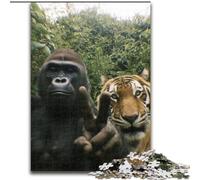 Adult Jigsaws 1000 Pieces Difficult Chimpanzee And Tiger Selfie Help The Brain Exercise Addictive Toys to Cultivate Patience Parent-child Interaction (size 26x38cm)