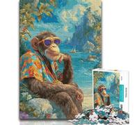 Adult Jigsaws 1000 Pieces Difficult Chimpanzees at The Beach 1000 Piece Puzzle,Interesting Stress Reduction Parent-child Interaction 75x50cm