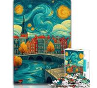 Adult Jigsaws 1000 Pieces Difficult City Under The Night Sky 1000 Piece Puzzle,is Ideal As Gifts for The Whole Family Suitable for And 14 38x26cm