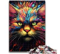 Adult Jigsaws 1000 Pieces Difficult Colorful Art Psychedelic Cat Adult Puzzles,Educational Family Game Suitable for Desktop Decoration (50x75cm)