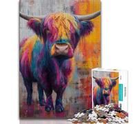 Adult Jigsaws 1000 Pieces Difficult Colorful Highland Cow 1000 Pieces for Adults,Stress Reliever Staycation Kill Time Parent-child Interaction (size 38x26cm)