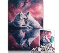Adult Jigsaws 1000 Pieces Difficult Cosmic White Wolf Adult Jigsaw,Stress Reliever Staycation Kill Time Home Decoration Toys 26x38cm