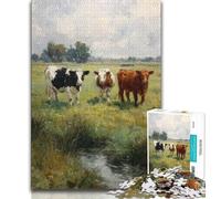 Adult Jigsaws 1000 Pieces Difficult Cows on The Grassland 1000 Piece Puzzle,Interesting Stress Reduction Parent-child Interaction 38x26cm