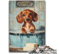 Adult Jigsaws 1000 Pieces Difficult Dachshund in The Bathroom 1000 Piece Puzzle,Stress Reliever Staycation Kill Time Home Decoration Toys (50x75cm)