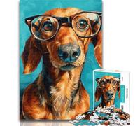 Adult Jigsaws 1000 Pieces Difficult Dachshund Wearing Glasses 1000 Piece Puzzle,Stress Reliever Staycation Kill Time Home Decoration Toys 26x38cm