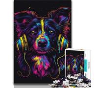Adult Jigsaws 1000 Pieces Difficult DJ Neon Border Collie Puzzles for Teenagers,is Ideal As Gifts for The Whole Family Suitable for And 14 (size 75x50cm)