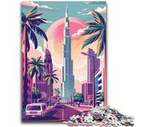 Adult Jigsaws 1000 Pieces Difficult Dubai Skyline with Palm Trees Adult Puzzles,is Ideal As Gifts for The Whole Family Suitable for And 14 (50x75cm)