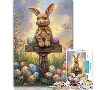Adult Jigsaws 1000 Pieces Difficult Easter Bunny,Stress Reliever Difficult Challenge with Matching Poster And Trivia Sheet 50x75cm