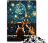 Adult Jigsaws 1000 Pieces Difficult Eiffel Cat 1000 Pieces for Teenagers,Challenging Game Toys Wall Decoration Unique Birthday And Xmas Gifts (75x50cm)
