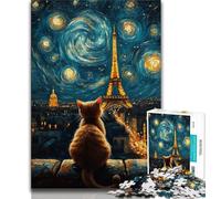 Adult Jigsaws 1000 Pieces Difficult Eiffel Cat,Learning Educational Toys Family Games Educational Game for Birthday,Chrismas (75x50cm)