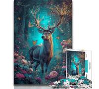 Adult Jigsaws 1000 Pieces Difficult Fantasy Deer,Stress Reliever Difficult Challenge with Matching Poster And Trivia Sheet 50x75cm