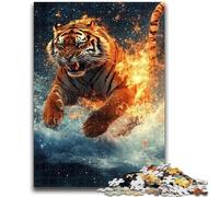 Adult Jigsaws 1000 Pieces Difficult Flame Tiger Puzzles,for Educational Game Challenge Toy Deal As Gifts for The Whole Family (38x26cm)
