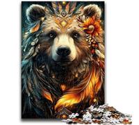 Adult Jigsaws 1000 Pieces Difficult Flower Brown Bear for Age 14+ Educational Games For Adults And Teenagers Artwork Gift 26x38cm
