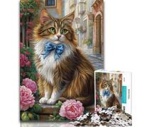 Adult Jigsaws 1000 Pieces Difficult Flower Cat,Challenging Game And Family Play with Matching Poster And Trivia Sheet 50x75cm