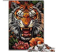 Adult Jigsaws 1000 Pieces Difficult Flowers And Tigers, Game Toys Every Piece Is Unique - Challenging Family Fun Game for for Age 14 (Size 50x75cm)