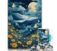 Adult Jigsaws 1000 Pieces Difficult Flowers And Whales,Stress Reliever Staycation Kill Time with Matching Poster And Trivia Sheet 75x50cm