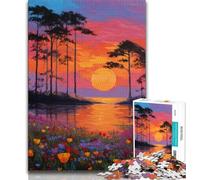 Adult Jigsaws 1000 Pieces Difficult Forest at Sunset 1000 Piece Puzzle,Interesting Stress Reduction Parent-child Interaction 38x26cm