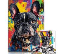Adult Jigsaws 1000 Pieces Difficult French Bulldog Oil Painting,Educational Games Home Decoration Educational Game for Birthday,Chrismas (38x26cm)