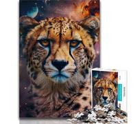 Adult Jigsaws 1000 Pieces Difficult Galaxy Cheetah,Stress Reliever Difficult Challenge with Matching Poster And Trivia Sheet 38x26cm