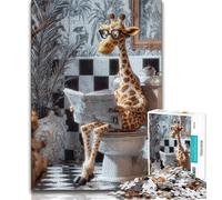 Adult Jigsaws 1000 Pieces Difficult Giraffe in The Toilet 1000 Pieces for Adults,Stress Reliever Staycation Kill Time Parent-child Interaction (size 38x26cm)