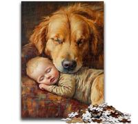Adult Jigsaws 1000 Pieces Difficult Golden Retriever And Baby 1000 Pieces for Teenagers,Educational Toy Funny Family Games Unique Home Decor (38x26cm)