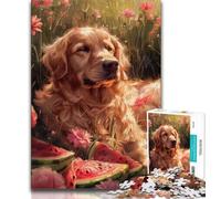 Adult Jigsaws 1000 Pieces Difficult Golden Retriever And Fallen Leaves Adult Puzzles,Staycation Kill Time with Fully Interlocking Randomly Shaped Pieces (size 38x26cm)