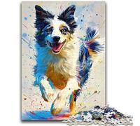 Adult Jigsaws 1000 Pieces Difficult Happy Border Collie Puzzles,Stress Reliever Difficult Challenge Suitable for Desktop Decoration (50x75cm)