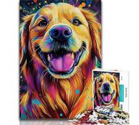 Adult Jigsaws 1000 Pieces Difficult Happy Golden Retriever,Stress Reliever Difficult Challenge with Matching Poster And Trivia Sheet 38x26cm