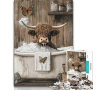 Adult Jigsaws 1000 Pieces Difficult Highland Cow in The Bathroom,Challenging To Complete But Fun And Humorous Birthday Present,Gifts,Wall Art (75x50cm)
