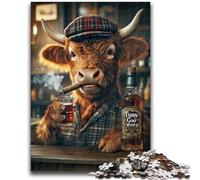 Adult Jigsaws 1000 Pieces Difficult Highland Cow Whisky & Cigar Adult Jigsaw,Stress Reliever Staycation Kill Time Home Decoration Toys (75x50cm)