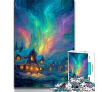 Adult Jigsaws 1000 Pieces Difficult Houses Under The Aurora Adult Puzzles,Staycation Kill Time with Fully Interlocking Randomly Shaped Pieces (size 38x26cm)