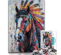 Adult Jigsaws 1000 Pieces Difficult Indian Horse,Stress Reliever Difficult Challenge with Matching Poster And Trivia Sheet 75x50cm