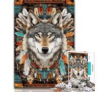 Adult Jigsaws 1000 Pieces Difficult Indian Wolf,Stress Reliever Difficult Challenge with Matching Poster And Trivia Sheet 38x52cm