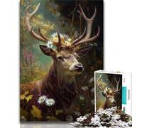 Adult Jigsaws 1000 Pieces Difficult Jungle Deer Oil Painting,Stress Reliever Staycation Kill Time with Matching Poster And Trivia Sheet 38x26cm