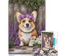 Adult Jigsaws 1000 Pieces Difficult Lavender Corgi,Challenging Game And Family Play with Matching Poster And Trivia Sheet 38x52cm