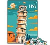 Adult Jigsaws 1000 Pieces Difficult Leaning Tower of Pisa Illustration Adult Puzzles,is Ideal As Gifts for The Whole Family Suitable for And 14 (26x38cm)