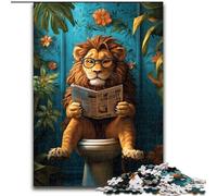 Adult Jigsaws 1000 Pieces Difficult Lion on The Toilet, Decompressing Intellectual Educational Toy Birthday Present, Gifts, Wall Art (Size 26x38cm)