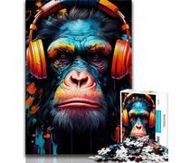 Adult Jigsaws 1000 Pieces Difficult Monkey with Headphones Adult Puzzles,is Ideal As Gifts for The Whole Family Suitable for And 14 38x26cm