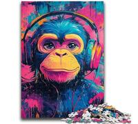 Adult Jigsaws 1000 Pieces Difficult Monkey with Headphones Educational Games DIY Toys for Is Ideal As A Gift for The Whole Family 38x26cm