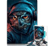 Adult Jigsaws 1000 Pieces Difficult Owl with Headphones 1000 Pieces for Adults,Stress Reliever Staycation Kill Time Parent-child Interaction (size 75x50cm)