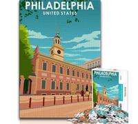Adult Jigsaws 1000 Pieces Difficult Philadelphia Travel Poster,Learning Educational Toys Family Games Educational Game for Birthday,Chrismas (38x26cm)