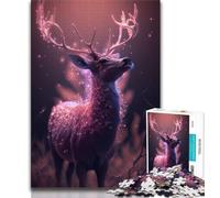 Adult Jigsaws 1000 Pieces Difficult Pink Fantasy Deer Glow 1000 Pieces for Adults,Stress Reliever Staycation Kill Time Parent-child Interaction (size 38x26cm)