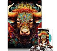 Adult Jigsaws 1000 Pieces Difficult Psychedelic Buffalo,Stress Reliever Difficult Challenge Every Piece Is Unique - Challenging Family Fun Game 38x26cm