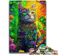 Adult Jigsaws 1000 Pieces Difficult Psychedelic Cat 1000 Piece Jigsaw,Learning Educational Toys Family Games Unique Birthday And Gifts (38x26cm)